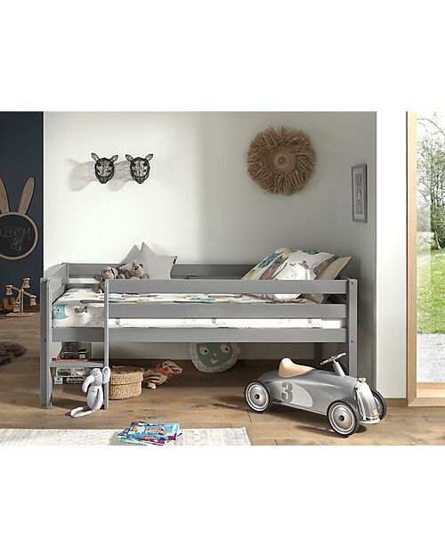 Vipack Letto Intermedio Pino - Grigio - 90 x 200 cm - Legno Massello - con Doghe Incluse Letti Singoli