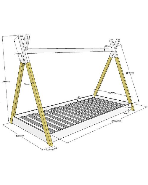 Vipack Letto Montessori Tipi Legno Massello di Pino - 90 x 200 cm - Doghe Incluse - Bianco Letti Montessoriani