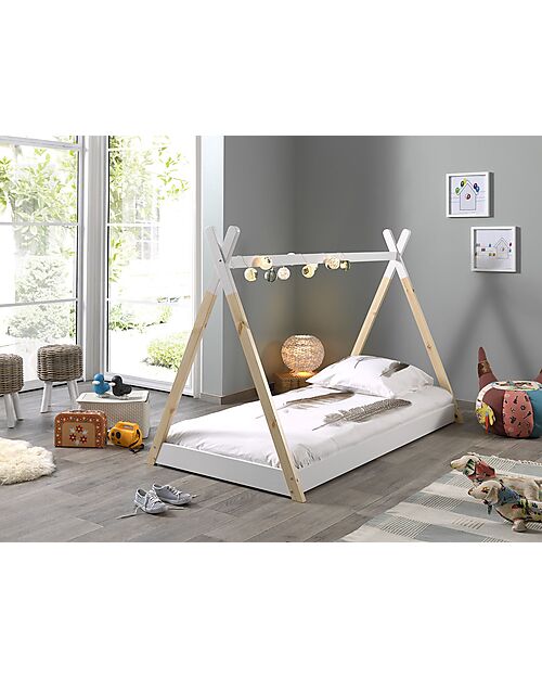 Vipack Letto Montessori Tipi Legno Massello di Pino - 90 x 200 cm - Doghe Incluse - Bianco Letti Montessoriani