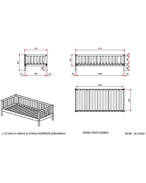 Vipack Letto Singolo Fritz - Bianco - 90 x 200 cm - Pino Massiccio - con Doghe Incluse Letti Singoli