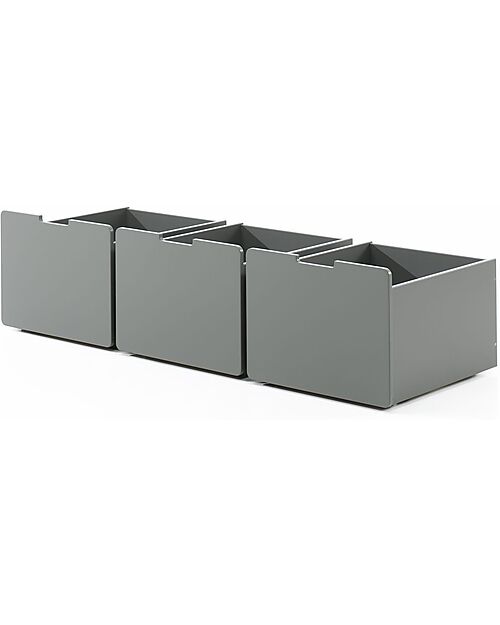 Vipack Set 3 Cassetti Pino - Grigio - 49,6 x 60 x 39,6 cm - MDF Letti Singoli