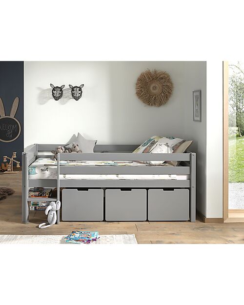 Vipack Set 3 Cassetti Pino - Grigio - 49,6 x 60 x 39,6 cm - MDF Letti Singoli