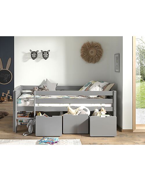 Vipack Set 3 Cassetti Pino - Grigio - 49,6 x 60 x 39,6 cm - MDF Letti Singoli