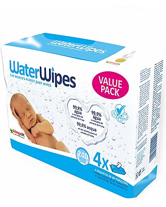 WaterWipes Salviettine WaterWipes con Acqua ed Estratto di Frutta - 4x60 pezzi - Adatte a pelli sensibili Salviette Bimbo
