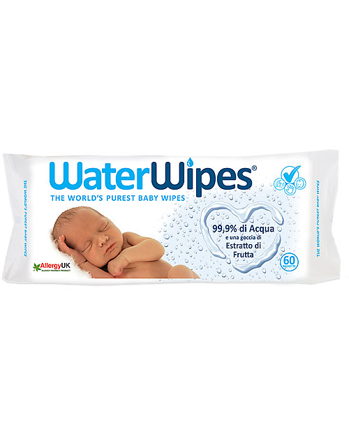 WaterWipes Salviettine WaterWipes con Acqua ed Estratto di Frutta - 60 pezzi - Adatte a pelli sensibili Salviette Bimbo