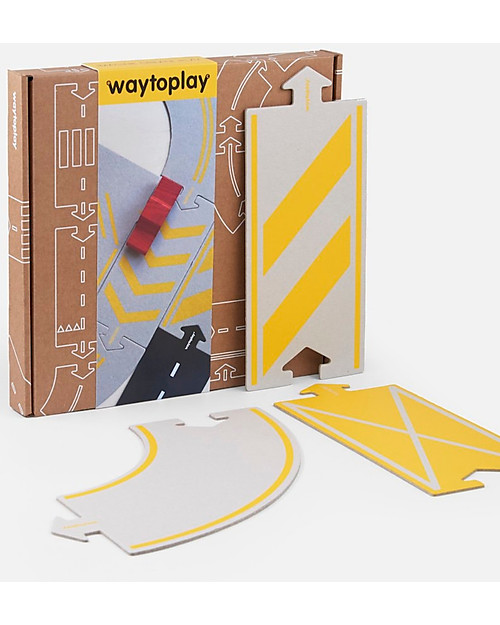 Waytoplay Pista Eco-Friendly per Macchinine Waytoplay - Road to Recovery - 8 Pezzi di Cartone Riciclato Macchine e Trenini  in Legno