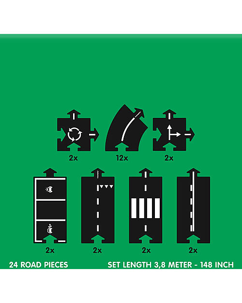 Waytoplay Pista flessibile per Macchinine Waytoplay, 24 pezzi - Si adatta a tutte le superfici! Macchine e Trenini  in Legno