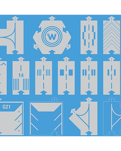 Waytoplay Pista per Atterraggio Waytoplay - RunWay - 14 Pezzi di Cartone Riciclato Macchine e Trenini  in Legno