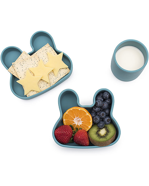 We Might Be Tiny Contenitore Coniglio Blu Carta di Zucchero Snackie 2 in 1 Porta Pranzo e Piatto -  Senza BPA! Contenitori Termici