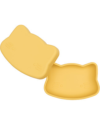 We Might Be Tiny Contenitore Gatto Giallo Snackie 2 in 1 Porta Pranzo e Piatto - Senza BPA! Contenitori Latte e Snack