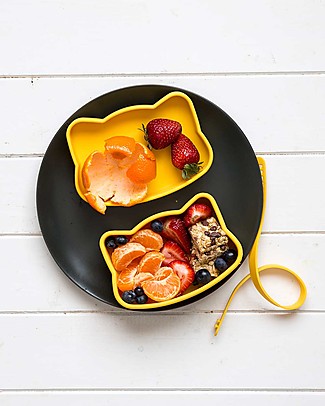 We Might Be Tiny Contenitore Gatto Giallo Snackie 2 in 1 Porta Pranzo e Piatto - Senza BPA! Contenitori Latte e Snack