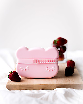We Might Be Tiny Contenitore Orso, Rosa Chiaro Snackie 2 in 1 Porta Pranzo e Piatto - Senza BPA! Contenitori Latte e Snack