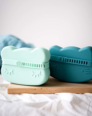 We Might Be Tiny Contenitore Orso Verde Menta Snackie 2 in 1 Porta Pranzo e Piatto - Senza BPA! Contenitori Latte e Snack