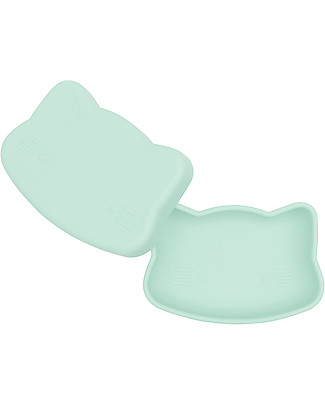 We Might Be Tiny OUTLET Contenitore Gatto Verde Menta Snackie 2 in 1 Porta Pranzo e Piatto - Senza BPA! - Pezzo di Showroom Contenitori Latte e Snack