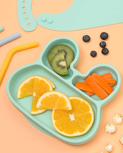 We Might Be Tiny Piatto Multiscomparto Coniglio, Verde Menta, con Base Anti-scivolo - Senza BPA! Piatti e Scodelle