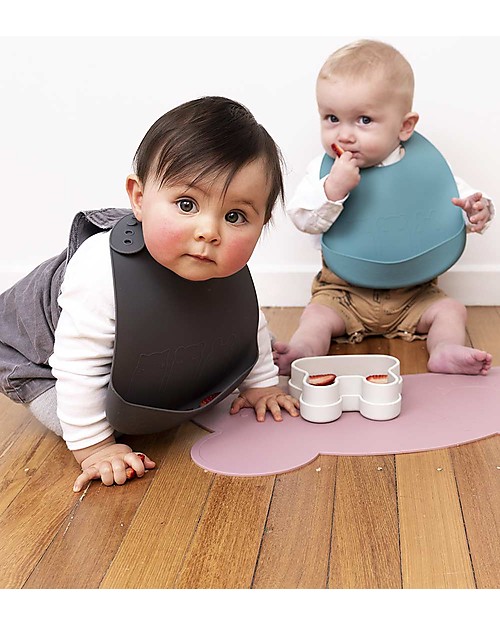 We Might Be Tiny Set di 2 Bavaglini Carta di Zucchero/Carbone in Silicone Catchie Bibs - Senza BPA! Bavagli Impermeabili con Tasca