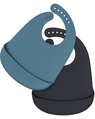 We Might Be Tiny Set di 2 Bavaglini Carta di Zucchero/Carbone in Silicone Catchie Bibs - Senza BPA! Bavagli Impermeabili