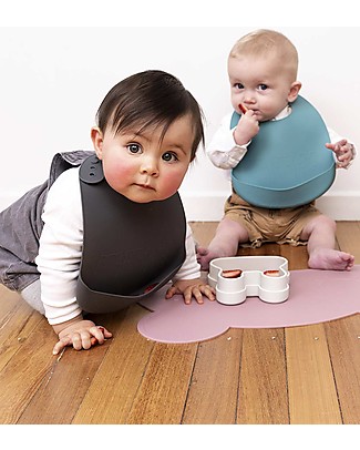 We Might Be Tiny Set di 2 Bavaglini Carta di Zucchero/Carbone in Silicone Catchie Bibs - Senza BPA! Bavagli Impermeabili