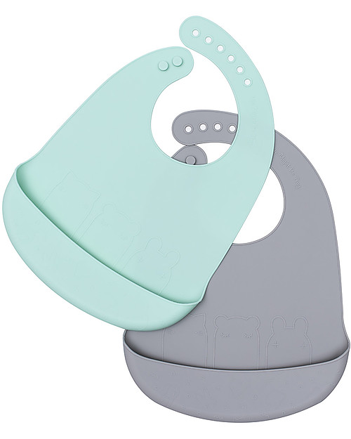 Béaba Set con 2 Bavaglini Impermeabili con Tasca Raccogli Cibo - Silicone -  Grigio e Rosa unisex (bambini)