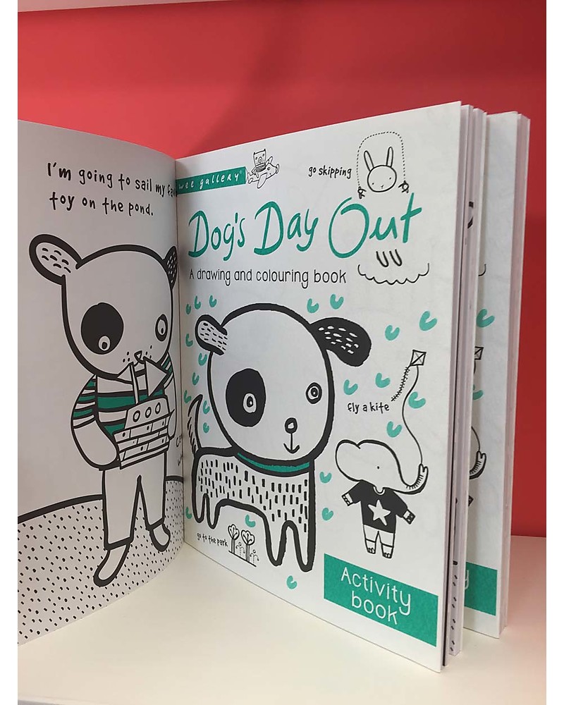Wee Gallery Libro da colorare e disegnare, Dog's Day Out Activity Book -  Libro interattivo per bambini da 2 a 5 anni! unisex (bambini)