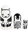 Wee Gallery Matrioske Russe - Animali in Bianco & Nero (set di 3 -Altezza 12 cm) - Animali in Legno