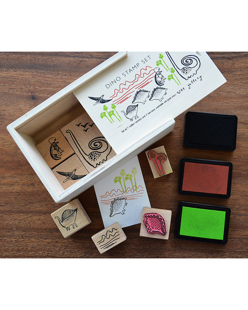 Wee Gallery Set di Timbri -  - Dinosauro - naturale ed atossico Adesivi e Timbri