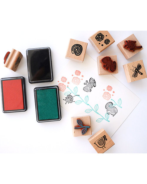 Wee Gallery Set di Timbri Garden - Naturale & Atossico Adesivi e Timbri