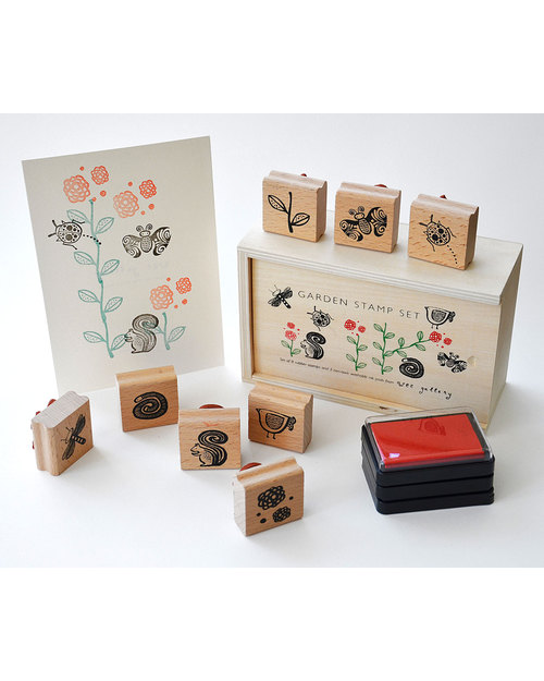 Wee Gallery Set di Timbri Garden - Naturale & Atossico Adesivi e Timbri