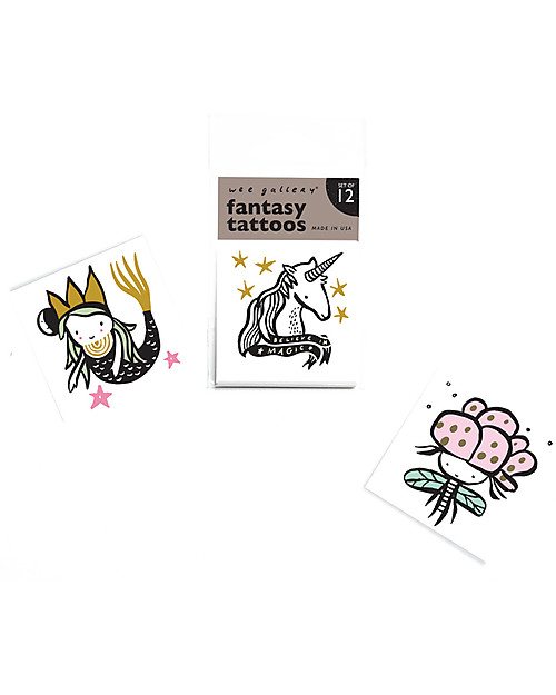 Wee Gallery Tatuaggi Temporanei Fantasy (12 Pezzi) - atossici e sicuri Tatuaggi da Bambini