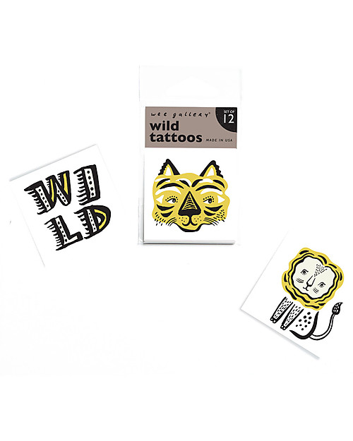 Wee Gallery Tatuaggi Temporanei Wild (12 Pezzi) - atossici e sicuri Tatuaggi da Bambini