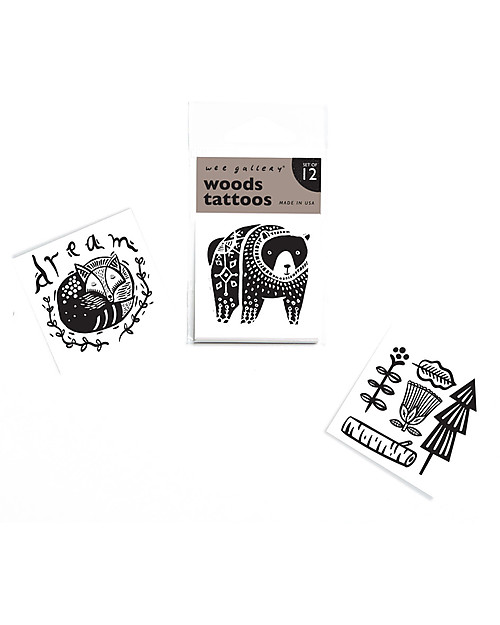 Wee Gallery Tatuaggi Temporanei Woods (12 Pezzi) - atossici e sicuri Tatuaggi da Bambini