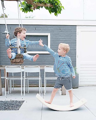 Wobbel Wobbel Original Linnen Tavola d'Equilibrio in Legno Sbiancato, Smalto Trasparente - Divertimento ed esercizio per grandi e piccini Cavalcabili