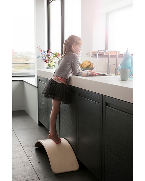 Wobbel Wobbel Original Linnen Tavola d'Equilibrio in Legno Sbiancato, Smalto Trasparente - Divertimento ed esercizio per grandi e piccini Giochi Montessoriani