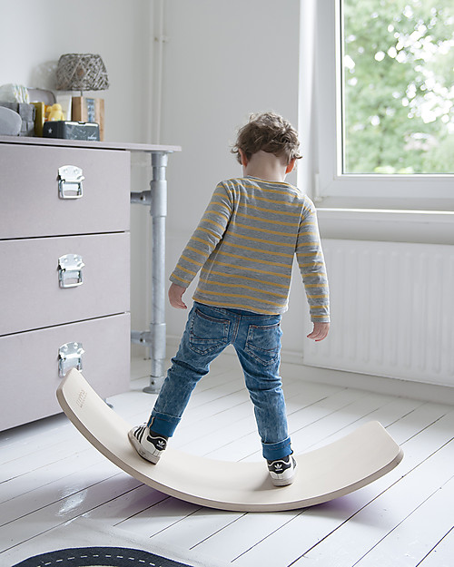 Wobbel Wobbel Original Linnen Tavola d'Equilibrio in Legno Sbiancato, Smalto Trasparente - Divertimento ed esercizio per grandi e piccini Giochi Montessoriani
