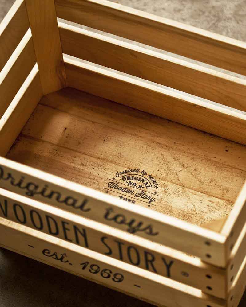 Wooden story scatola per giochi legno naturale sacco in cotone ... Porta tende in legno
