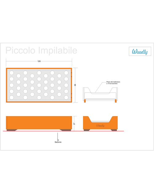 Woodly Lettino Montessori Impilabile SMALL - Bianco Shabby - 120x60 xm - Made in Italy Letti Montessoriani