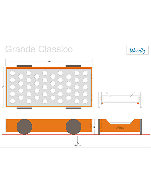 Woodly Lettino Montessoriano con Ruote BIG con giunzioni invisibili - Abete Naturale - Made in Italy Letti Montessoriani