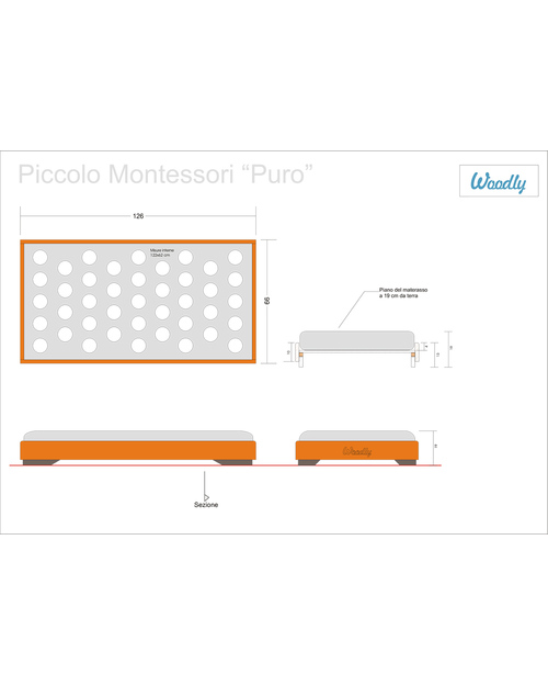 Woodly Lettino Montessoriano Puro SMALL 120x60 cm - Bianco Shabby - Made in Italy Letti Montessoriani