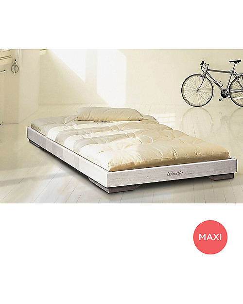 Woodly Letto Basso Puro Maxi - Bianco Shabby - 140 x 180 cm - Made in Italy Letti Montessoriani