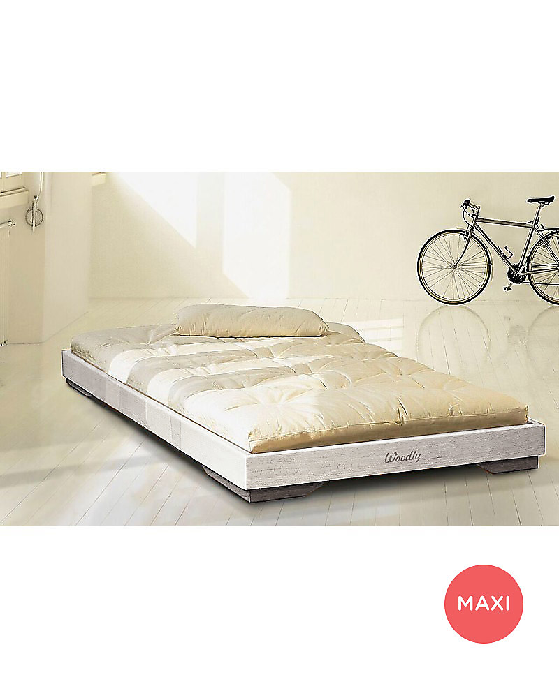 Woodly Letto Basso Puro Maxi - Bianco Shabby - 90 x 200 cm - Made in Italy  unisex (bambini)