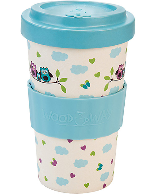 Woodway Tazza da viaggio in Bamboo, Gufetti Blu - 400ml Tazze