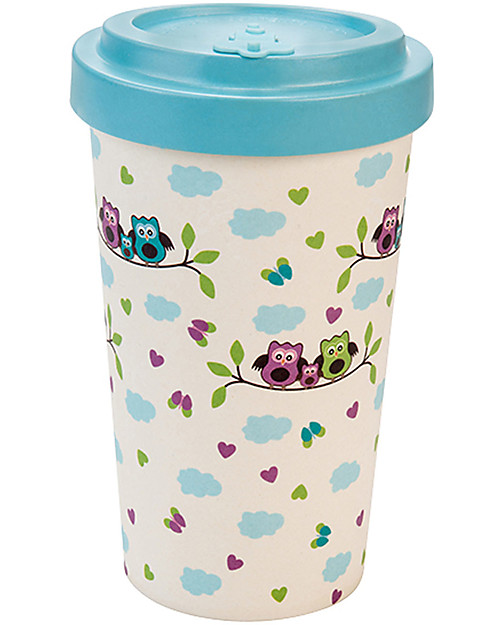 Woodway Tazza da viaggio in Bamboo, Gufetti Blu - 400ml Tazze
