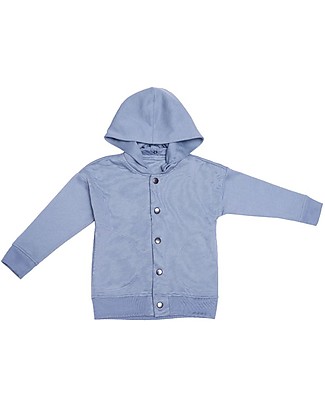 Wooly Organic Cardigan Maniche Lunghe con Cappuccio Staccabile, Azzurro - Cotone bio elasticizzato Giacche