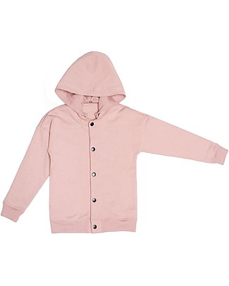 Wooly Organic Cardigan Maniche Lunghe con Cappuccio Staccabile, Rosa - Cotone bio elasticizzato Giacche