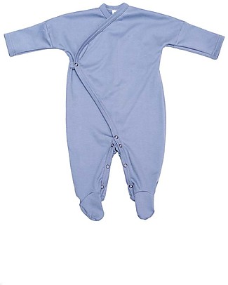 Wooly Organic Tutina Kimono con Maniche Lunghe e Piedini, Azzurro - 100% cotone bio Pigiami