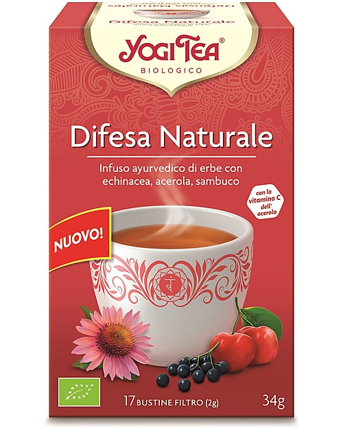 Yogi Tea Difesa Naturale, Infuso Ayurvedico con Echinacea, Acerola, Sambuco - 17 bustine Tisane