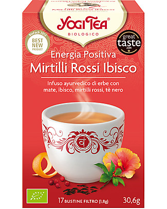 Yogi Tea Energia Positiva, Infuso Ayurvedico con Mate, Ibisco, Mirtilli Rossi, Tè Nero - 17 bustine Tisane