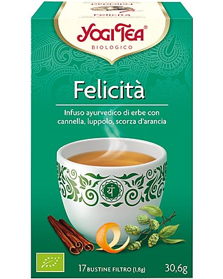 Yogi Tea Felicità, Infuso Ayurvedico con cannella, luppolo, scorza d'arancia - 17 bustine - Risollevante Tisane