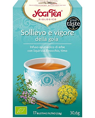 Yogi Tea Sollievo e Vigore della Gola - Infuso Ayurvedico con Liquirizia, Finocchio, Timo - 17 bustine Tisane