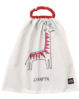 Zac 4 Kids Bavaglino con Elastico Collezione Palio, Rosso con Giraffa - 100% Cotone (Perfetto per l'Asilo) Bavagli con Elastico